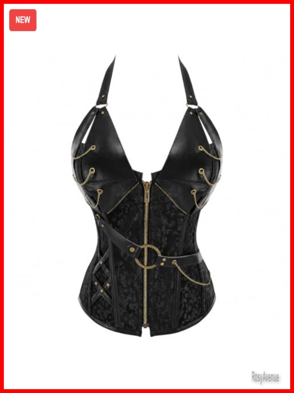 Faux Leather Corset Top Steel Boned Halter Renaissance Steampunk Goth